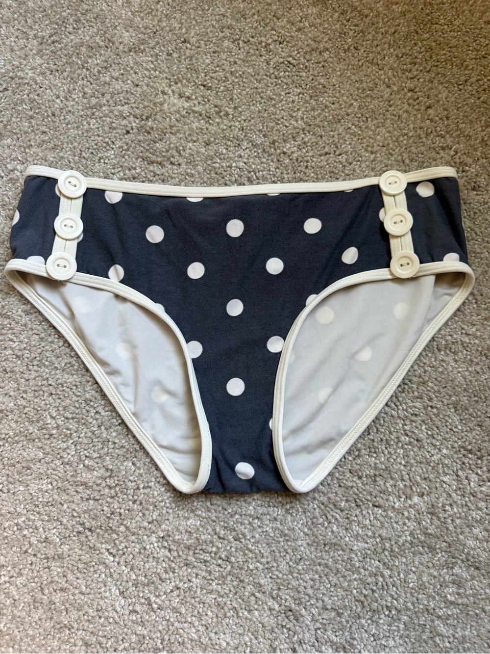 DKNY Navy Polka Dot Bikini Bottom with Cream Trim